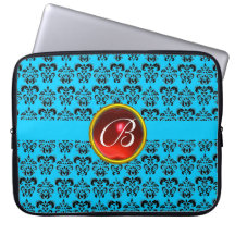 DAMASK GEM STONE MONOGRAM blue red black Laptop Computer Sleeve