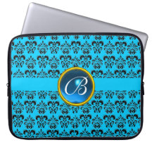 DAMASK GEM STONE MONOGRAM blue yellow black Laptop Computer Sleeves