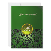 DAMASK GEM STONE MONOGRAM green yellow Announcements