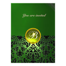 DAMASK GEM STONE MONOGRAM green yellow Announcements