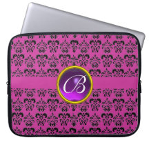 DAMASK GEM STONE MONOGRAM purple black Computer Sleeve