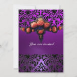 DAMASK GEM STONE MONOGRAM purple invitations