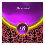DAMASK GEM STONE MONOGRAM purple violet silk Invites