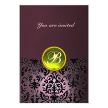 DAMASK GEM STONE MONOGRAM purple yellow rsvp Custom Invitation