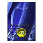 DAMASK GEM STONE MONOGRAM silk blue Personalized Invitation