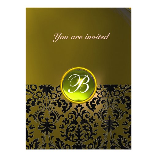 DAMASK GEM STONE MONOGRAM  yellow Invitation