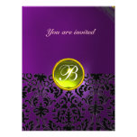 DAMASK GEM STONE MONOGRAM  yellow purple Announcement