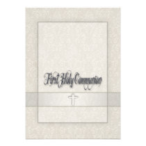 Damask Girls First Communion Invitation invitations