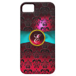 DAMASK GIRLY MONOGRAM red burgundy white ribbon iPhone 5 Cases
