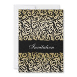 damask gold chic  wedding Invitations