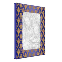 Damask Gold on Royal Blue Shine Stretched Canvas Print