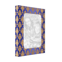 Damask Gold on Royal Blue Shine Gallery Wrapped Canvas