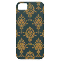 Damask Gold on Teal Green iPhone 5 Case