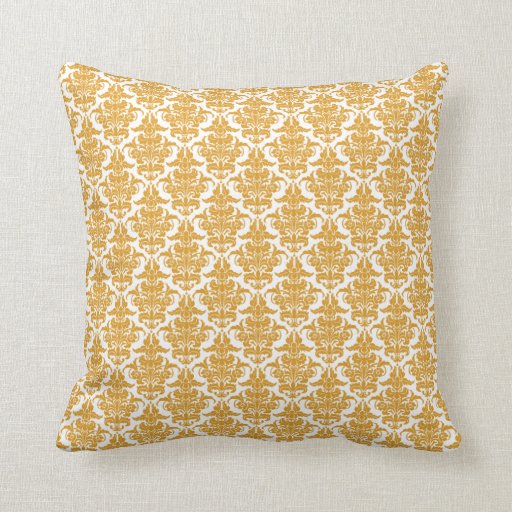 Damask - Gold on White Throw Pillows