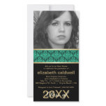 Damask & Gold Ribbon Border Grad Photo Card Invite