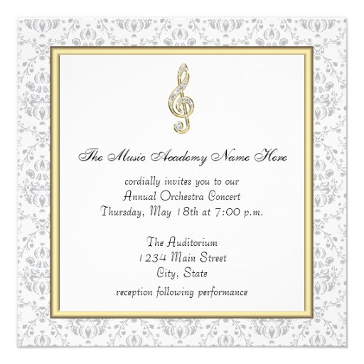 Damask Gold Treble Clef Music Recital Invitations