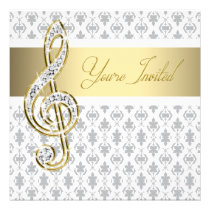 Damask Gold Treble Clef Recital Invitations invitations
