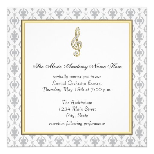 Damask Gold Treble Clef Recital Invitations