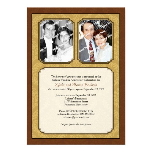 Damask Golden 50th Anniversary Party Invitations