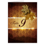 Damask Golden Leaves Wedding Table Number Card