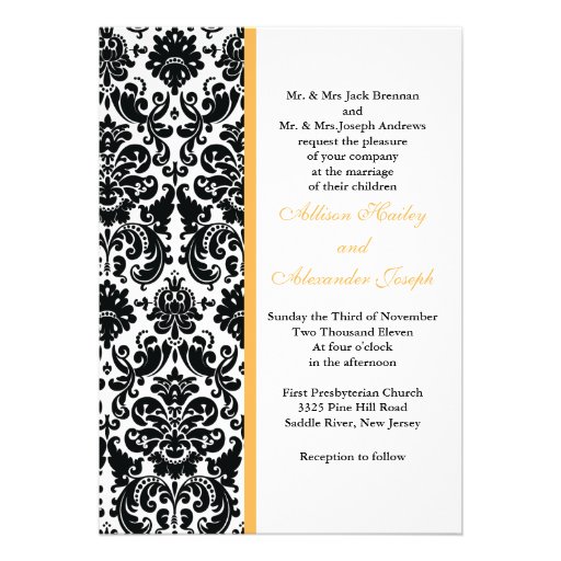 Damask Golden Yellow accent Wedding Invitation