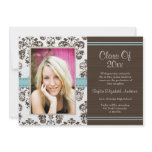Damask Graduation Photo Announcement Invitations