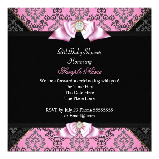 Damask Gray Black Pink Princess Baby Shower Girl Invitations