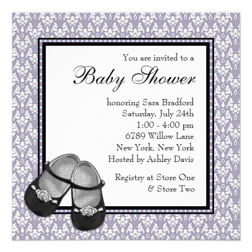 Damask Gray Purple Lavender Baby Shower Invitation