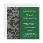 damask green; bachelorette custom invite