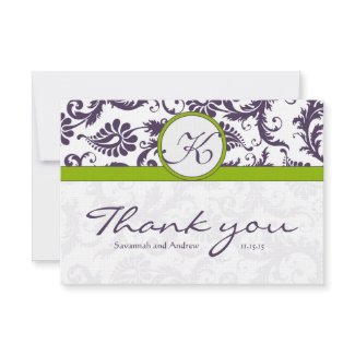 Damask Green & Lapis Purple Wedding Thank You invitation