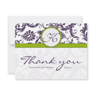 Damask Green & Lapis Purple Wedding Thank You invitation