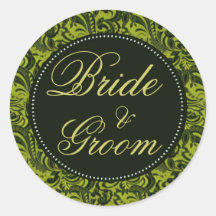 Damask Green Pattern Wedding stickers