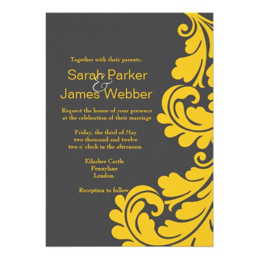 Damask grey and yellow Modern Wedding invitations