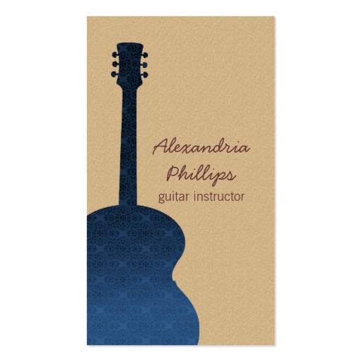 Damask Guitar Music Business Card, Blue (front side)