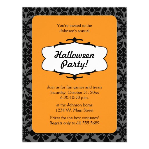 Damask Halloween Party Invitation (front side)