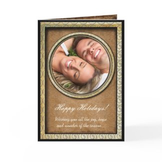 Damask Happy Holidays Gold Frame Your Photo Card card