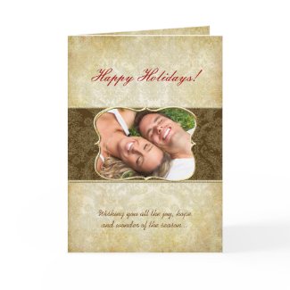 Damask Happy Holidays Gold Frame Your Photo Card card