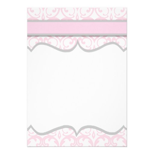 Damask Heart Pink Ribbon Baby Shower Invitation