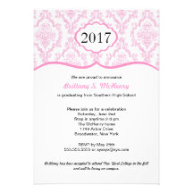 Damask High School Graduation Invite Pink