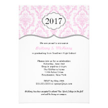Damask High School Graduation Invite Pink & Gray