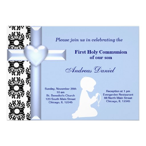 Damask Holy Communion Custom Invites