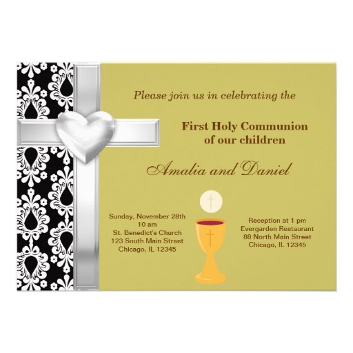 Damask Holy Communion Invitations