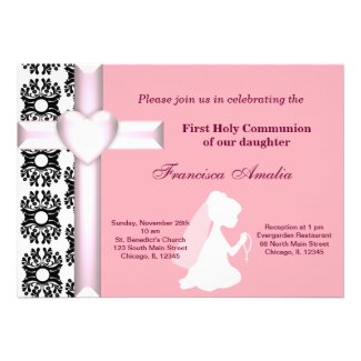 Damask Holy Communion Personalized Invite