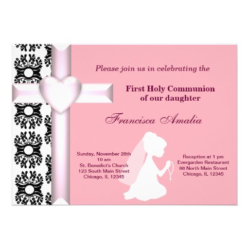 Damask Holy Communion Personalized Invite (front side)