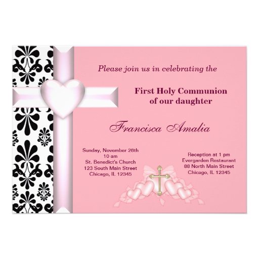 Damask Holy Communion Personalized Invites