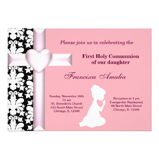 Damask Holy Communion Personalized Invites