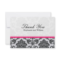 Damask Hot Pink Wedding Thank You Card Personalized Announcement