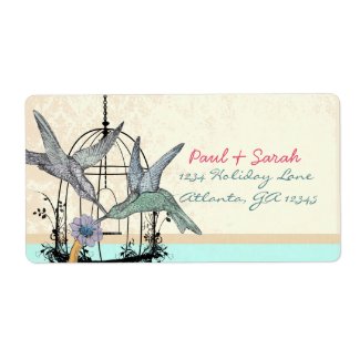 Damask Hummingbird Birdcage Wedding Label
