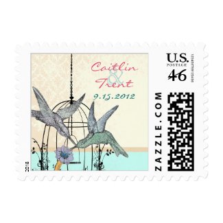 Damask Hummingbird Birdcage Wedding Postage