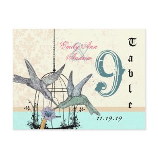 Damask Hummingbird Birdcage Wedding Table Number Post Card